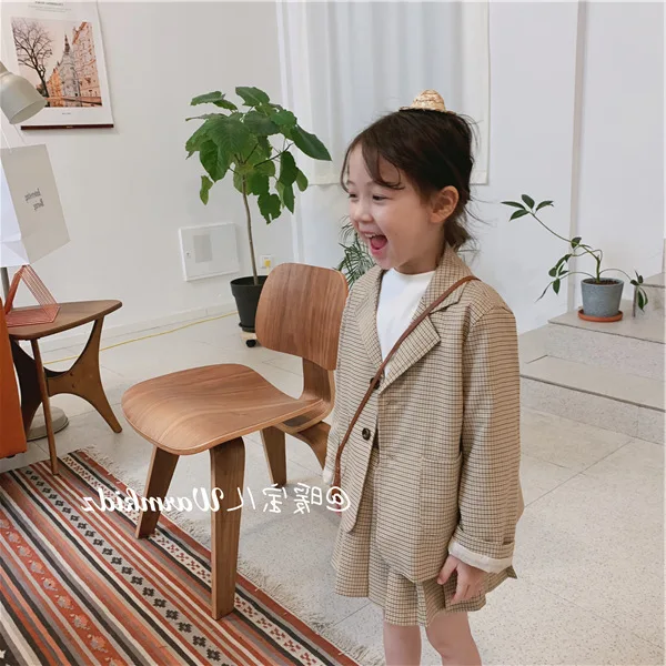 2pcs Kids Suits for Girls Kids Blazers Jackets+plaid Skirts Kids Girls Outerwear Jackets Set Girl Set Clothes Blazers Coat