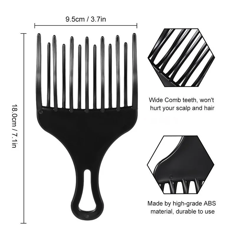 Mayitr 2 Sizes Durable Black Wide Teeth Fork Comb Curly Hair Brush Anti Static Afro Hairstyle Large Wide Tooth Hair Comb