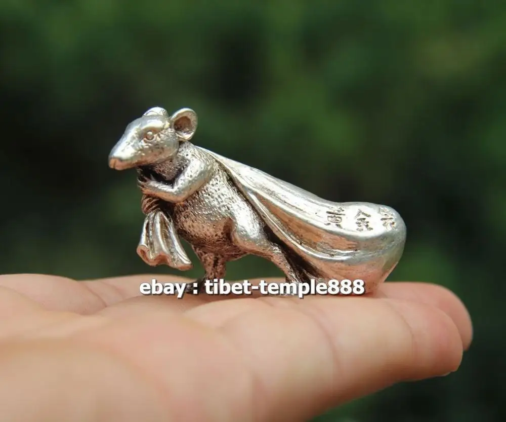 6 CM Pure Bronze Chinese Zodiac Animal Mouse Bring Wealth Sack Amulet sculpture