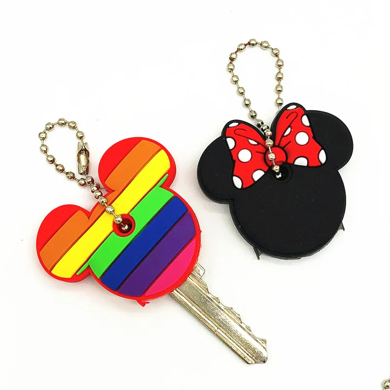

2Pcs/set Cute Cartoon Mickey Minnie Silicone Keychain For Women/Man Key Cover Key Caps Key Ring Key Holder Kids Gift Key chains