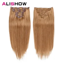 Alishow Clip In Human Hair Extensions Straight Full Head Set 7pcs 100g Machine Made Remy Hair Clip In 100% Human Hair Extension