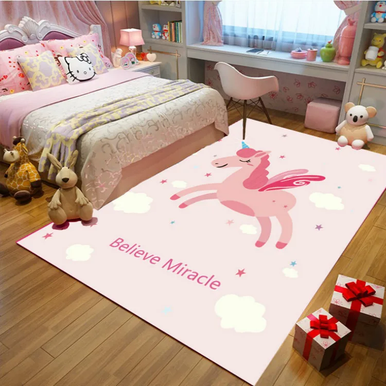 Домашний ковер для детской комнаты, Розовый ковер принцессы, противоскользящий ковер для ползания, мультяшный единорог, ковер для детской гостиной, на заказ