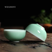 1 шт., китайская печь Longquan Celadon, фарфоровая кунг-фу, чайная чашка и блюдце, чайная чаша, 35 мл, китайский прозрачный чайник, кофейная чашка