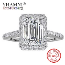 YHAMNI Fashion 100% Original Pure Silver 925 Ring Luxury Big 8mm 5A Zirconia Engagement Rings Crystal Jewelry For Women LR999