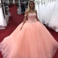 Роскошные хрустальные пышные платья бальное платье с открытыми плечами Тюль Выпускные вечерние платья сладкий 16 платье vestidos de 15 anos
