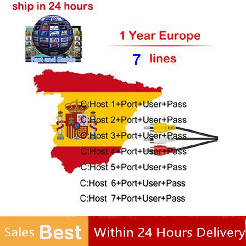

Cable for 1 Year 7 cables Europe Spain Germany Poland Italy for DVB S2 TV Receiver V7 V8 Super via USB WIFI satellite receiver