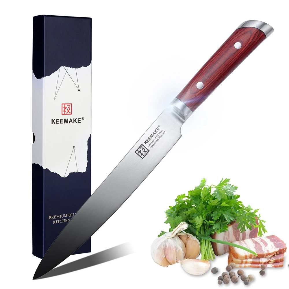 

2018 SUNNECKO 8" Slicing Knife German 1.4116 Steel Razor Sharp Blade Kitchen Knives Color Wood Handle High-end Meat Cutting Tool