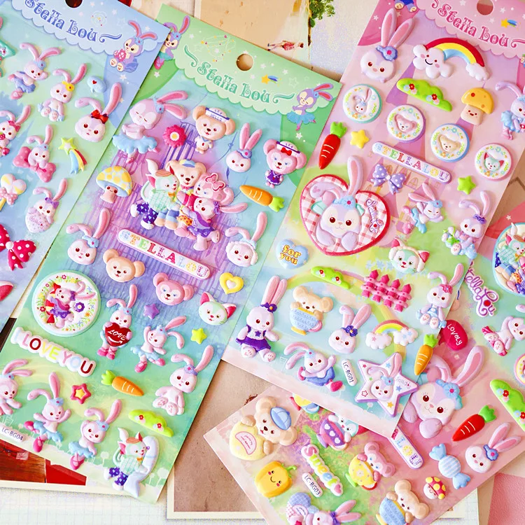 

Japan Cartoon Cute Duffy Friends Stellalou Rabbit Three-dimensional Bubble Stickers Stella Lou Mobile Phone DIY Foam Stickers