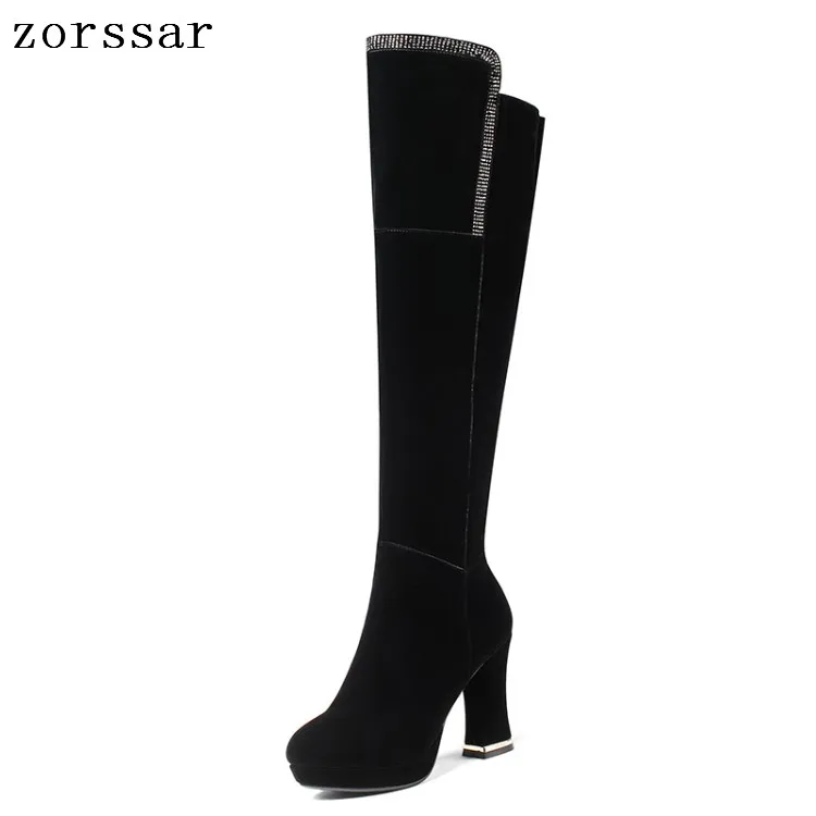 

{Zorssar} Fashion Female Thigh High Boots Winter Flock Leather Thick High Heels Platform Women Over The Knee Boots Snow Shoes