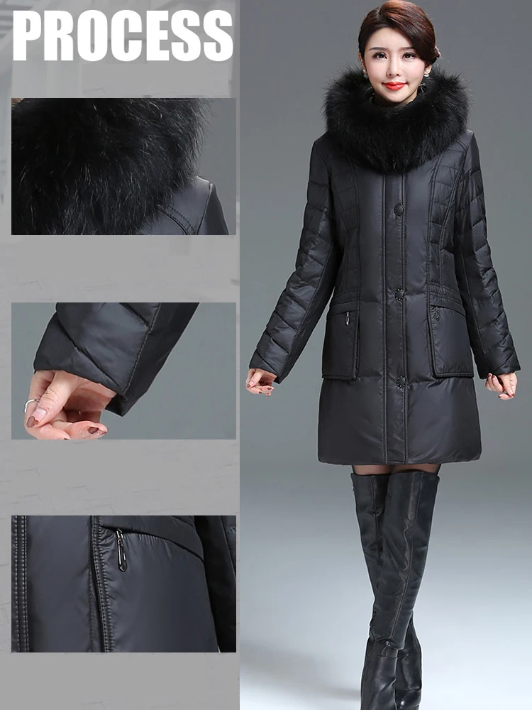 Женские пуховые пальто, длинные пуховые парки, зимняя куртка для женщин, мех енота, с капюшоном, большие размеры, 6XL, пуховое пальто, manteau femme hiver