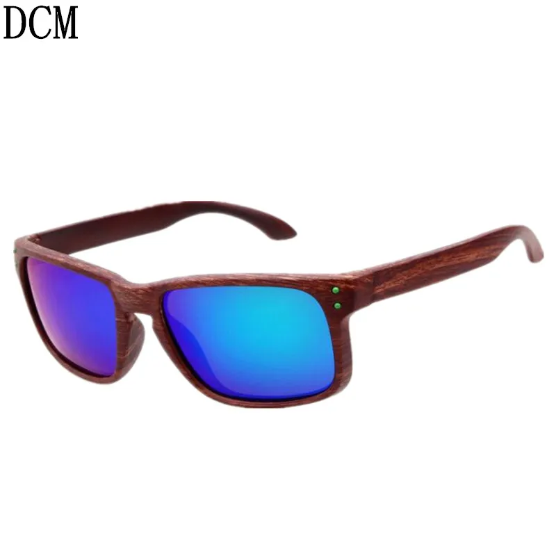 

Mens Wood Grain Polarized Sunglasses Men Vintage Eyewear Rivets Coating Glasses Brown Frames Male Female Square Sun Glasses