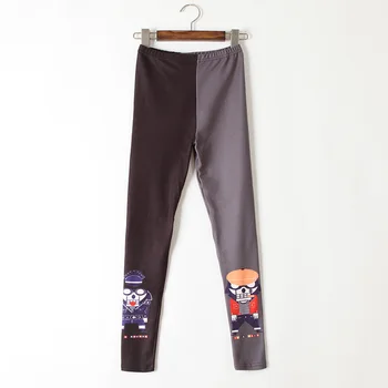

2018 NEW Women Leggings Cartoon Printed Black Gary Patchwork Elastic Waist Streetwear Hip Hop Style Leggings
