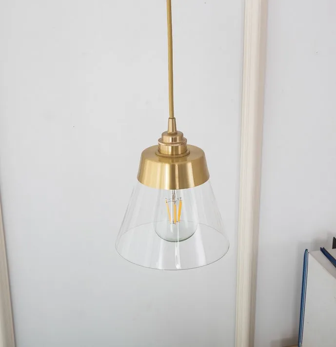 Glass Pendant Light Nordic Pendant Lamp Edison Pendant Light Brass Creative Minimalist E27 Lighting Lampshade For Restaurant - Цвет корпуса: Цвет: желтый