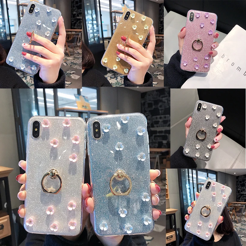 Gliiter P smart Plus 2019 чехлы для Huawei P30 Lite P20 Pro P10 Enjoy 7S P9 Mini P8 2017 кольцо с цветком чехол