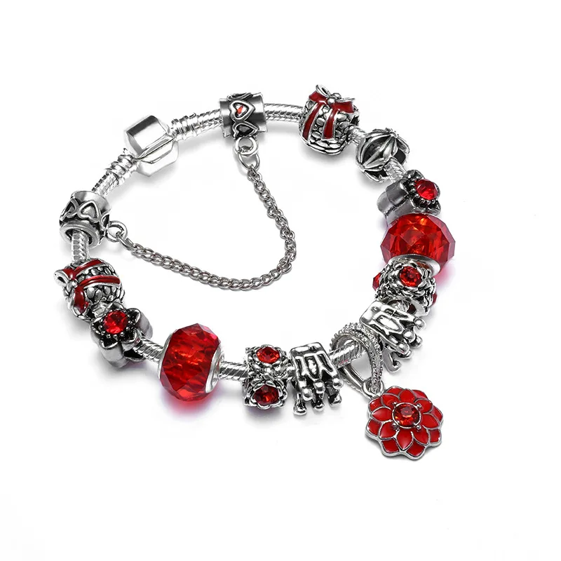 

NEW Vintage DIY Jewelry Hollow crystal Gift Box Bracelets Beads Charm Heart Crown Bracelets Bangles For Women mom Gift