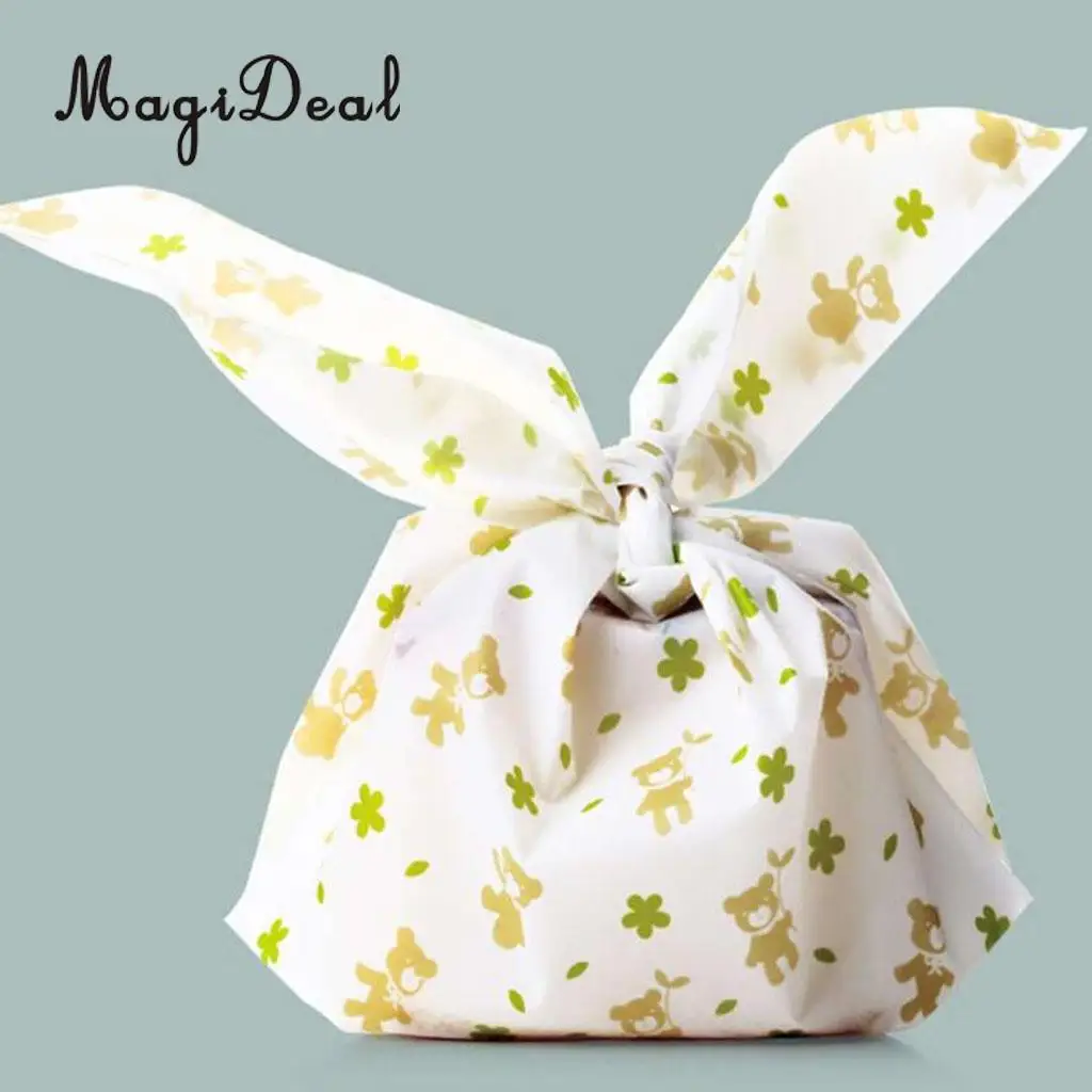MagiDeal 50pcs/Lot Kawaii Rabbit Bunny Ear Bakery Cookie Treat Bags Biscuit Packaging Bag Self-adhesive Party Gift Bag