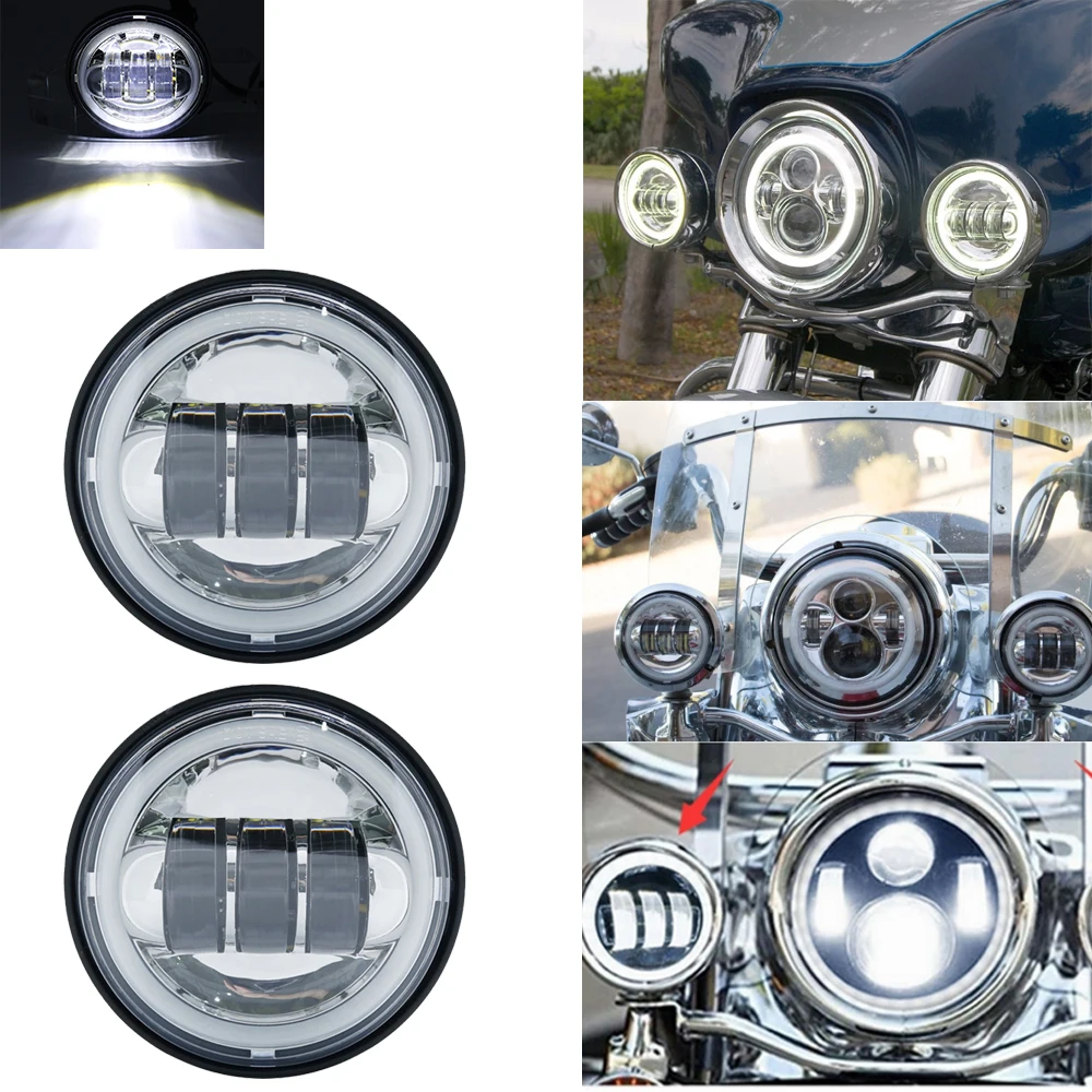 2PCS Chrome Black 4.5 Inch LED Passing Light Spot Driving Lamp LED Fog Lights for Harley Davidson Motorcycles 4.5 Lights (69)