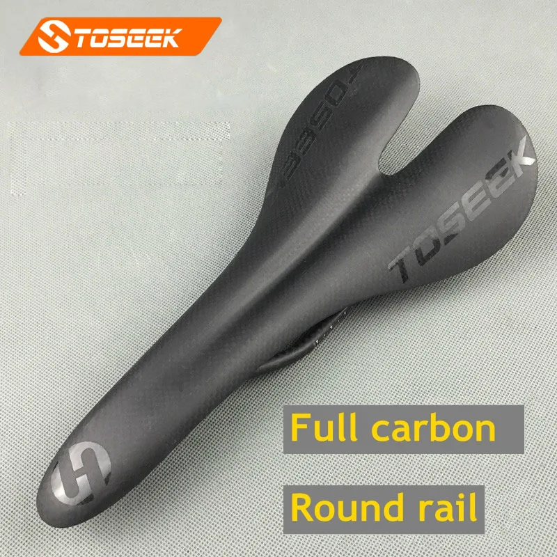 

TOSEEK new carbon fiber bicycle sadle mountain road bike saddle front seat 3k matte round rail cycling bike parts black
