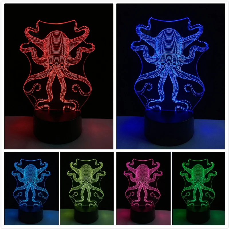 

Newest Underwater World Fish Shark Octopus Whale 7 Colors Changing Night Light 3D LED Light Desk Table Lamp Child New Year Gifts