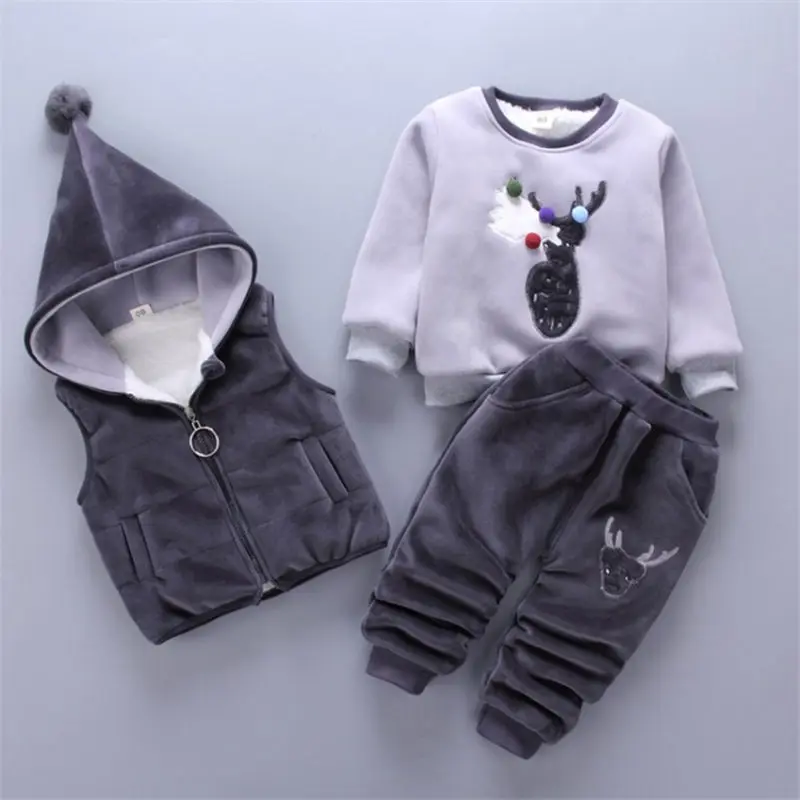 

Newborn baby girls winter clothes cartoon printed fleece sweater pants 3pcs infant baby boys clothing set kids clothes tracksuit