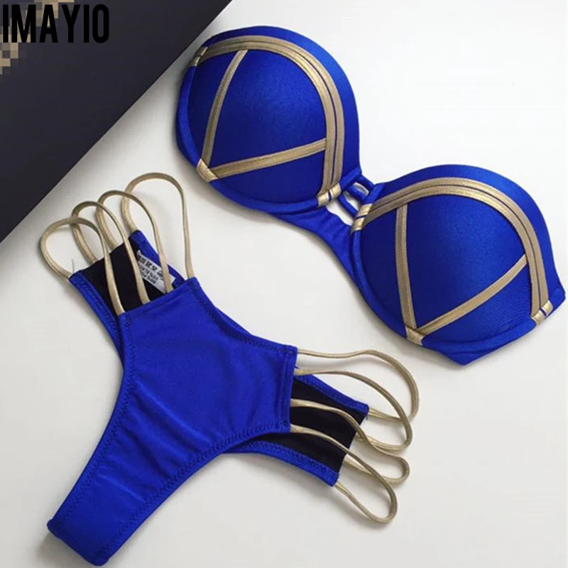 

Imayio 2019 women bikini set sexy bordered Push up swimsuit brazilian swimwear golden bathing suit biquines 3 colours