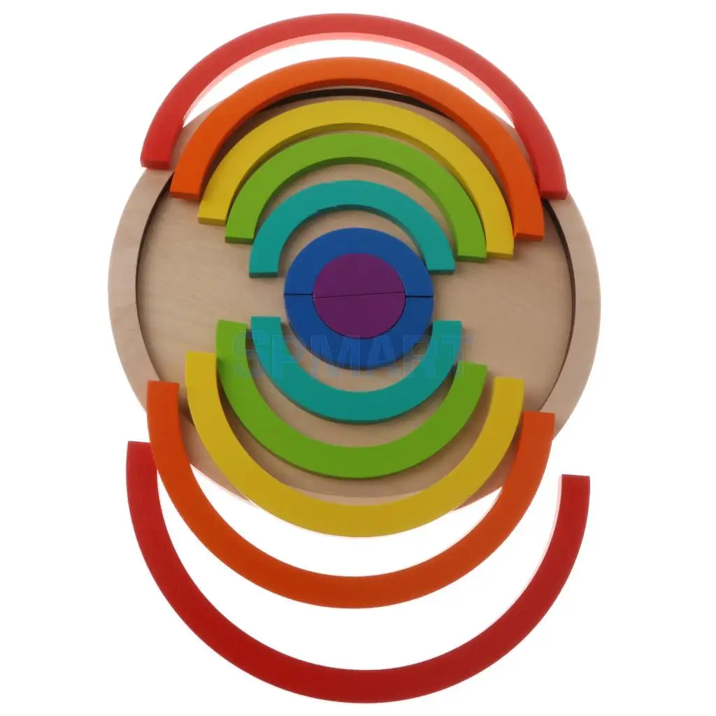 7 Colors 14 Pcs Wooden Stacking Rainbow Shape Bricks Arch Building Blocks Educational Toy Set