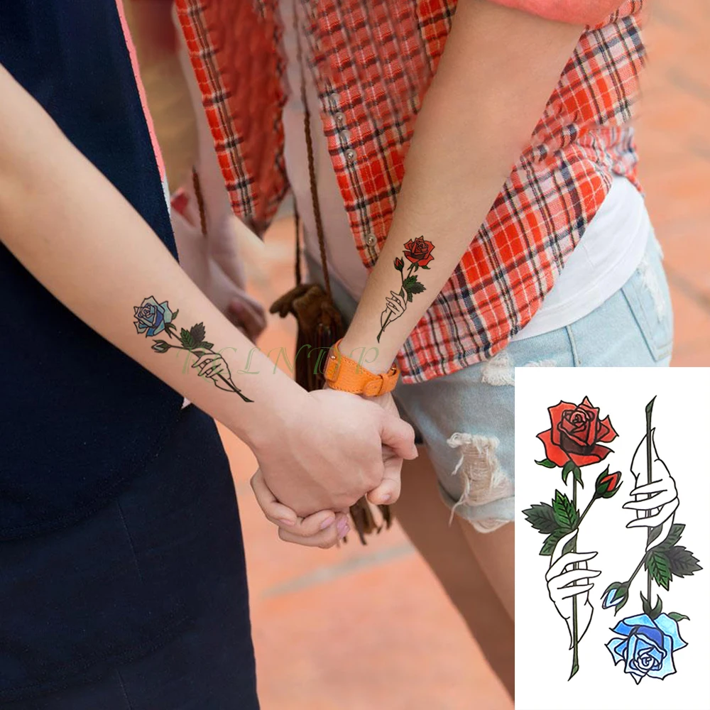 للماء لصاقات وشم مؤقت الأحمر الأزرق روز وهمية تاتو فلاش الوشم Tatouage الجسم الفن اليد أعقابهم ل فتاة النساء الرجال
