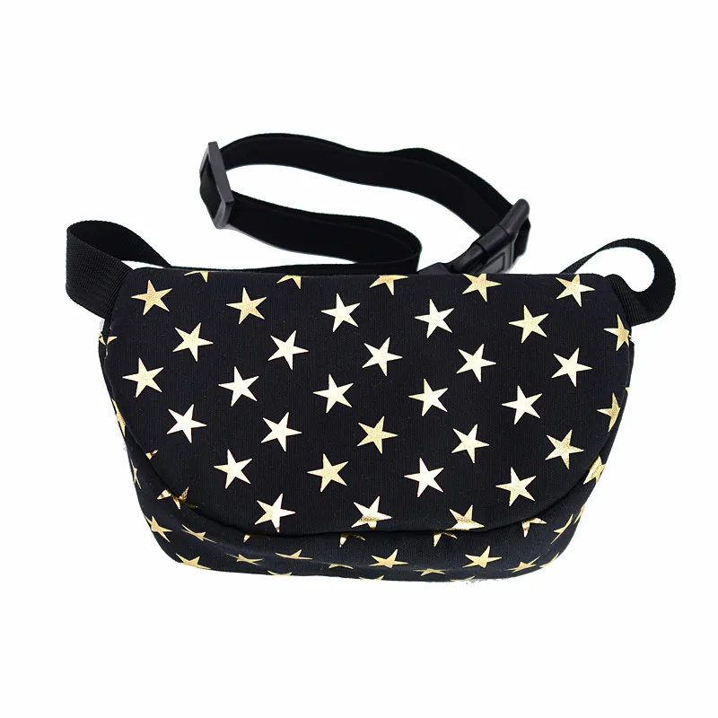 Дизайнерская поясная сумка для женщин модная блестящая Звезда принт черный хлопок поясная сумка женская высокое качество мягкая поясная