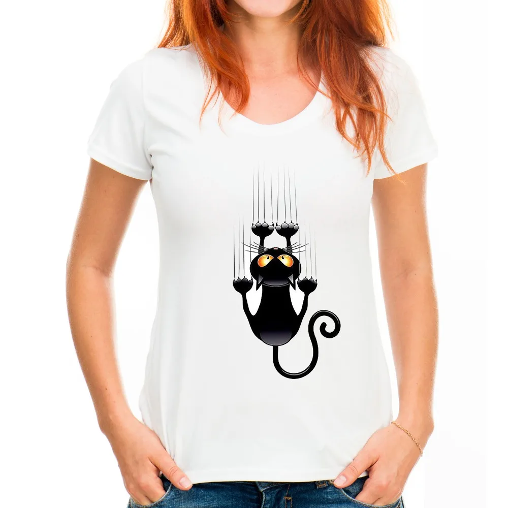 Cartoon Black Naughty Cat T shirt Women Super Fashion ...