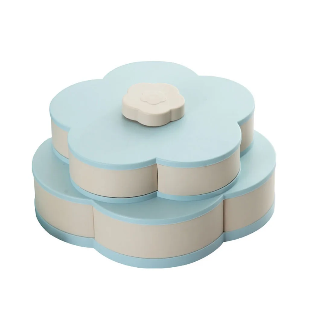

Muti-colors Flower Design Double-layer Rotating Fruit Bowl Petal Shape Snack Storage Tray Home Living Room Candy Food Container