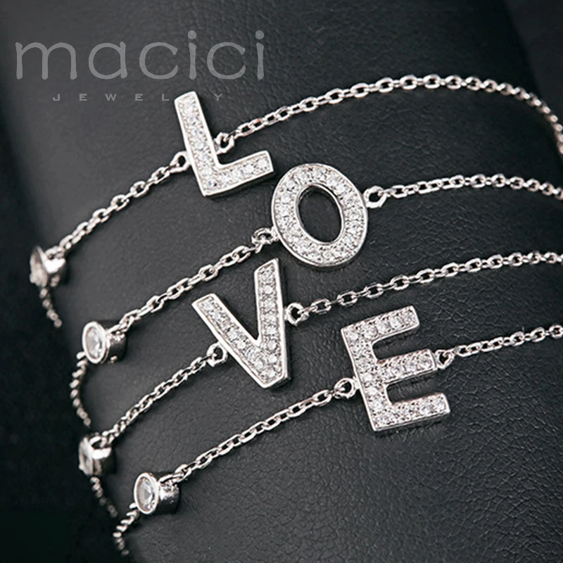 letter bracelet 2017 cubic zircon micro paved 925 sterling silver 26PCS