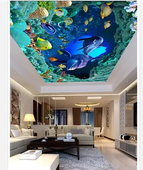 

Custom photo wallpaper 3d ceiling murals wallpaper zenith mural Sea World Dolphin HD stereo ceiling frescoes beauty wall decor