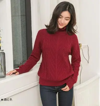 Women Sweaters Cashmere and Wool Knitting Pullovers Winter New Arrival Thick Turtleneck Jumpers Woman Woolen Standard Cloth - Цвет: red