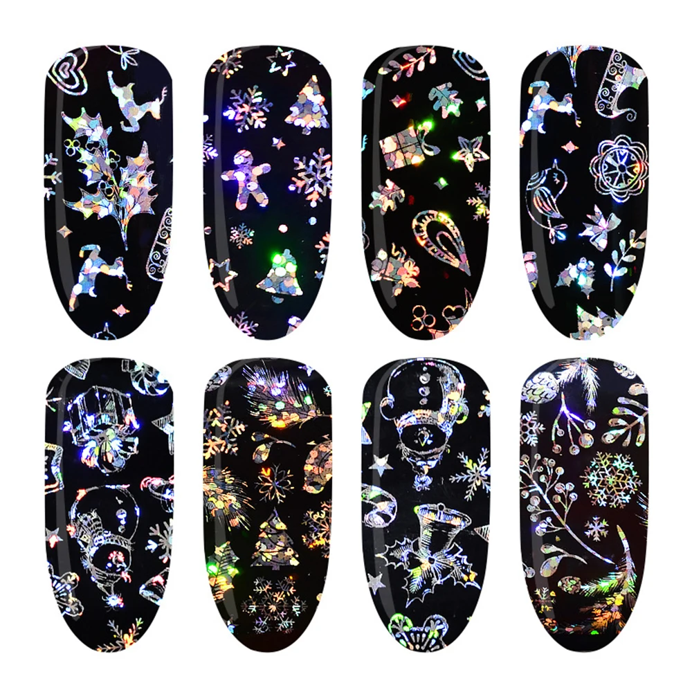 

4 stks/set Holografische Laser Kerst Sneeuw Vlokken Nail Transfer Folie Stickers Shiny Decals Manicure Ontwerpen Nail Art