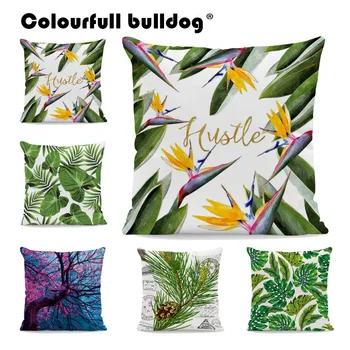 

Watercolor Monstera Pillow Cover Green Tropical Leaves Cushion Cases Geometric Circle Stamp Throw Pillow 17In Home Sofa Decorate