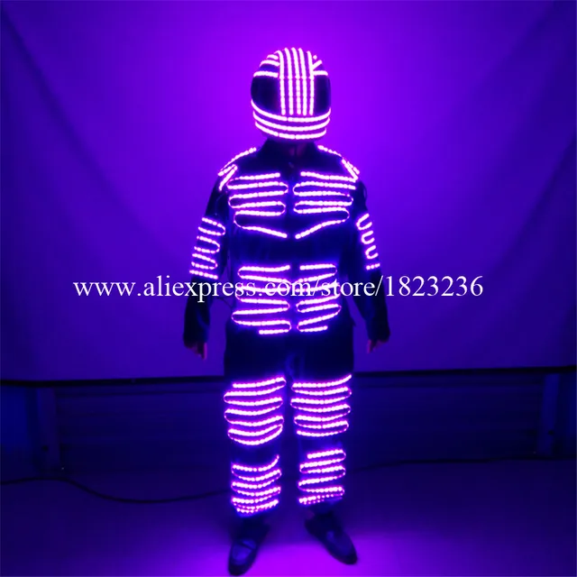 Kleurrijke LED Lichtgevende Mannen Robot Pak Met LED Helm Verlichte ... Kleurrijke LED Lichtgevende Mannen Robot Pak Met LED Helm Verlichte ...
