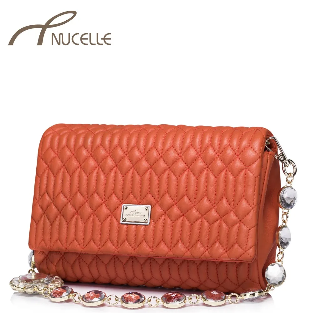 NUCELLE Women Genuine Leather Shoulder Bag Fashion Female Elegant Crossbody Bag Ladies Chain Sheepskin Diamond Purse 1170722