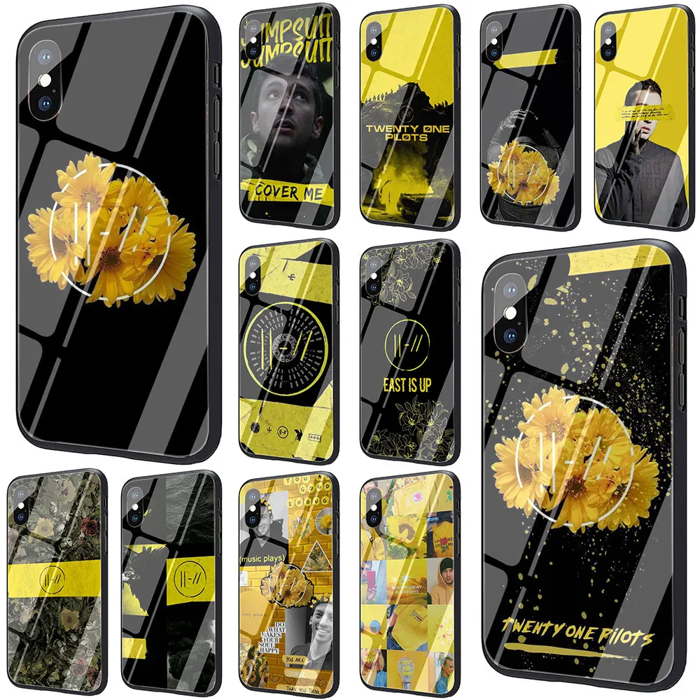 

Twenty One Pilots 21 Tempered Glass TPU Black Case for iPhone 11 Pro X or 10 8 7 6 6S Plus Xr Xs Max