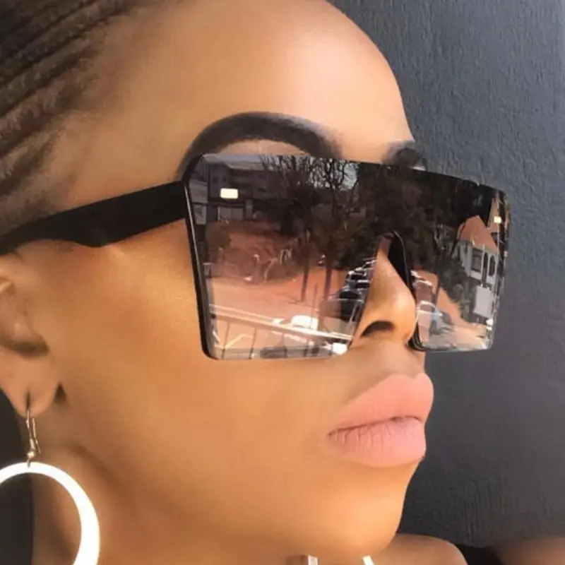 

2019 Oversize Square Sunglasses Women Fashion Flat Top Gradient Sun glasses Men Rimless Large Frame Oculos UV400 Points