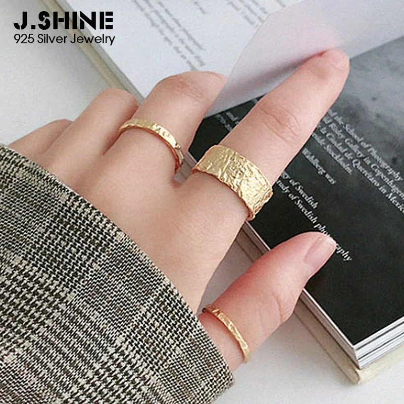 

JShine S925 Sterling Silver Ring Uneven Concave Surface Open Cuff Ring Personality Wide Gold Silver Ladies Ring For Decoration