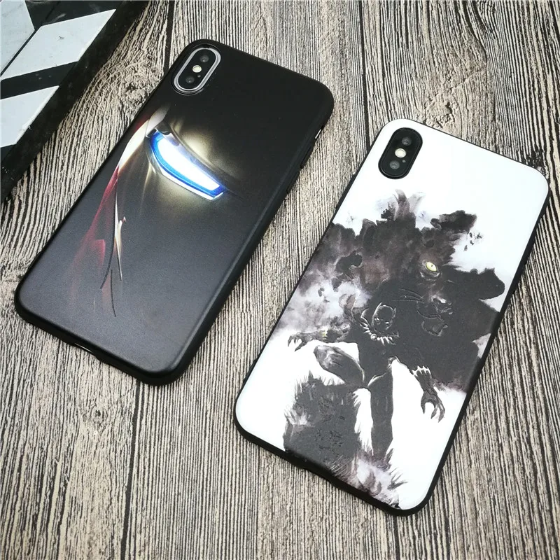 

Marvel soft case for iphone X XS MAX XR 8 7 6 6S plus 3D relief silicone phone cover iron Man Black panther coque fundas capa