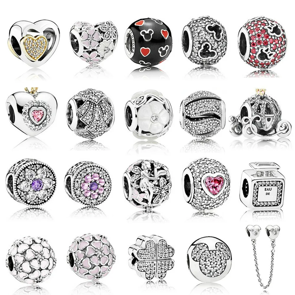 

100% Authentic 925 Sterling Silver Dazzling Clear CZ Charm Beads Fit Pandora Charm Bracelet Pendants DIY Original Jewelry Gift