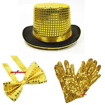 

Unisex Jazz Cap Show Party Sequins Hat Birthday Party Hats Cap Tie Bow Gloves Wedding Decoration home decor