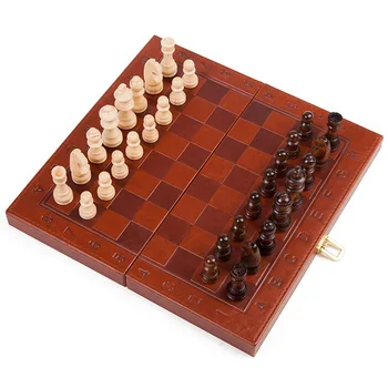 

Portable International Chess PU leather chessboard wooden folding Board chess set Entertainment Game