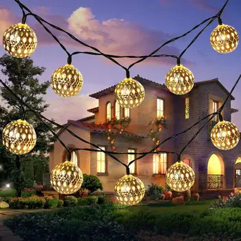 

Solar Powered Lantern Lighting Fairy Christmas Silver Ball Star Lamp Waterproof 10 LED Solar String Lights Moroccan Ball