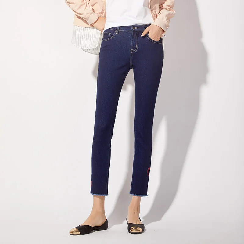 LEIJIJEANS, Новое поступление, весенние узкие джинсы с 9 точками на талии, классические синие женские джинсы с вышивкой, большие размеры, 9049