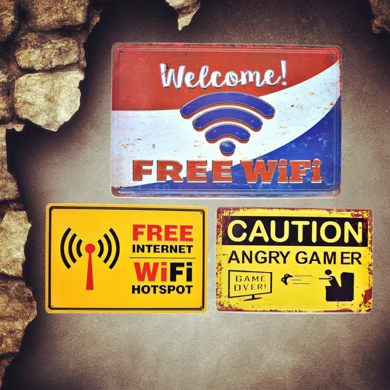 

FREE WIFI Vintage 3D Embossed Metal Tin Signs Bar Pub Cafe Decorative Plates Welcome Wall Sticker Iron Painting Home Decor AT018