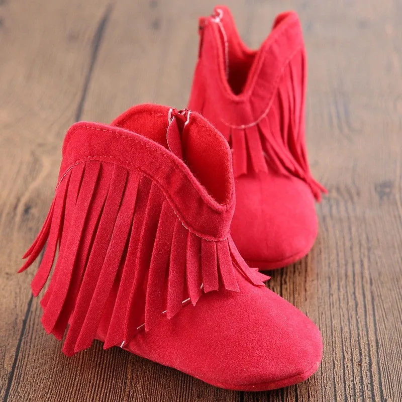 Обувь для маленьких девочек; теплые ботинки с бахромой для новорожденных; модные зимние ботинки для малышей; однотонные модные ботинки с бахромой; зимняя теплая обувь; Новинка