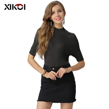 

New Arrived Christmas Woman Knitted Sweaters Casual Solid Half Turtlencek Jumper Pullovers Women Thin Knitted Basic Sweater