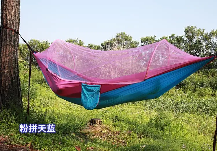 Портативный высокопрочный Парашют Ткань Кемпинг гамак подвесная кровать с москитной сеткой спальный гамак открытый гамак - Цвет: Pink